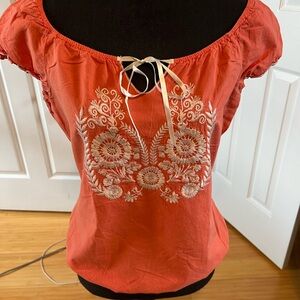Embroidered Coral Women's Top